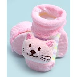 Cute Walk by Babyhug Ankle Length Socks Shoes With Cat Applique - Multicolor