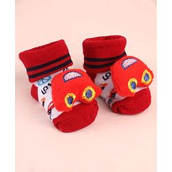 Cute Walk by Babyhug Sock Shoes with Car Design & Applique - Multicolor