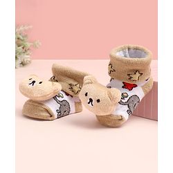 Cute Walk by Babyhug Ankle Length Socks Shoes With Bear Applique - Multicolor