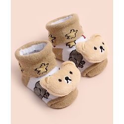 Cute Walk by Babyhug Ankle Length Socks Shoes With Bear Applique - Multicolor