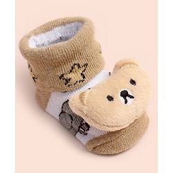 Cute Walk by Babyhug Ankle Length Socks Shoes With Bear Applique - Multicolor