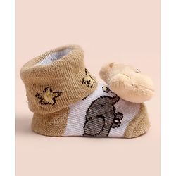 Cute Walk by Babyhug Ankle Length Socks Shoes With Bear Applique - Multicolor