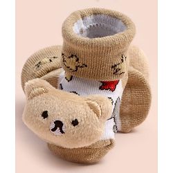 Cute Walk by Babyhug Ankle Length Socks Shoes With Bear Applique - Multicolor