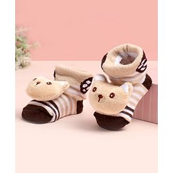Cute Walk by Babyhug Ankle Length Socks Shoes With Bear Applique - Multicolor