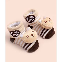 Cute Walk by Babyhug Ankle Length Socks Shoes With Bear Applique - Multicolor