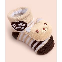 Cute Walk by Babyhug Ankle Length Socks Shoes With Bear Applique - Multicolor