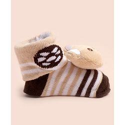 Cute Walk by Babyhug Ankle Length Socks Shoes With Bear Applique - Multicolor