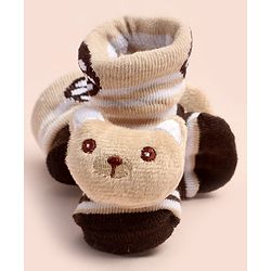 Cute Walk by Babyhug Ankle Length Socks Shoes With Bear Applique - Multicolor