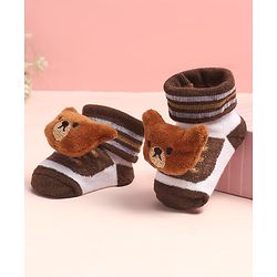 Cute Walk by Babyhug Sock Shoes with Stripes & Bear Applique - Multicolor