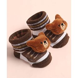 Cute Walk by Babyhug Sock Shoes with Stripes & Bear Applique - Multicolor