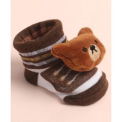 Cute Walk by Babyhug Sock Shoes with Stripes & Bear Applique - Multicolor