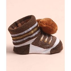 Cute Walk by Babyhug Sock Shoes with Stripes & Bear Applique - Multicolor