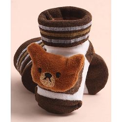 Cute Walk by Babyhug Sock Shoes with Stripes & Bear Applique - Multicolor