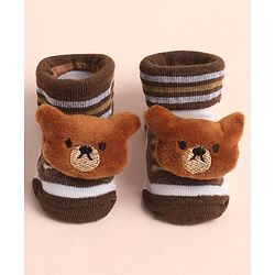 Cute Walk by Babyhug Sock Shoes with Stripes & Bear Applique - Multicolor
