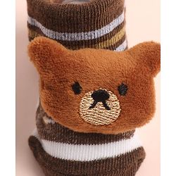 Cute Walk by Babyhug Sock Shoes with Stripes & Bear Applique - Multicolor