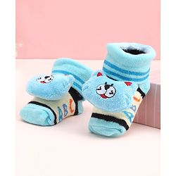Cute Walk by Babyhug Socks With Large Kitty Applique - Light Blue