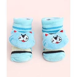 Cute Walk by Babyhug Socks With Large Kitty Applique - Light Blue