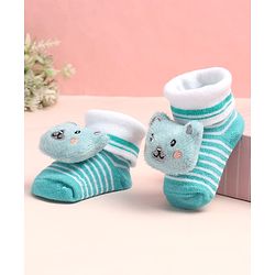 Cute Walk by Babyhug Sock Shoes with Stripes & Bear Applique - Multicolor
