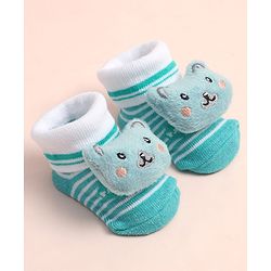 Cute Walk by Babyhug Sock Shoes with Stripes & Bear Applique - Multicolor