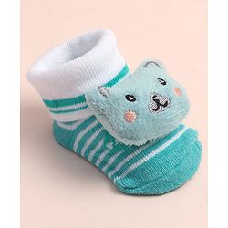 Cute Walk by Babyhug Sock Shoes with Stripes & Bear Applique - Multicolor