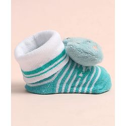 Cute Walk by Babyhug Sock Shoes with Stripes & Bear Applique - Multicolor