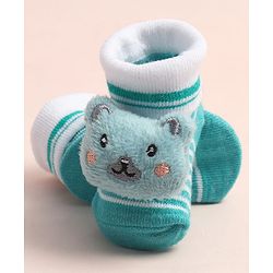 Cute Walk by Babyhug Sock Shoes with Stripes & Bear Applique - Multicolor