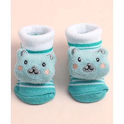 Cute Walk by Babyhug Sock Shoes with Stripes & Bear Applique - Multicolor
