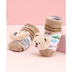 Cute Walk by Babyhug Socks With Large Bear Applique - Tan