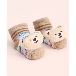 Cute Walk by Babyhug Socks With Large Bear Applique - Tan