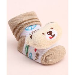 Cute Walk by Babyhug Socks With Large Bear Applique - Tan