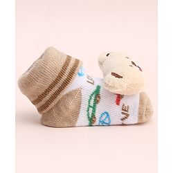 Cute Walk by Babyhug Socks With Large Bear Applique - Tan
