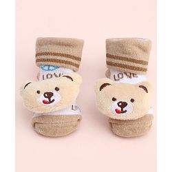 Cute Walk by Babyhug Socks With Large Bear Applique - Tan