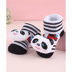 Cute Walk by Babyhug Fabric Striped Socks Shoes With Large Teddy Bear Applique - Black
