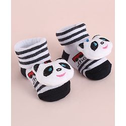 Cute Walk by Babyhug Fabric Striped Socks Shoes With Large Teddy Bear Applique - Black