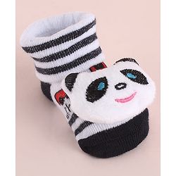 Cute Walk by Babyhug Fabric Striped Socks Shoes With Large Teddy Bear Applique - Black