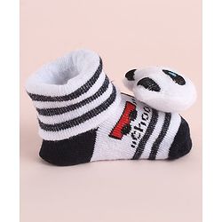 Cute Walk by Babyhug Fabric Striped Socks Shoes With Large Teddy Bear Applique - Black