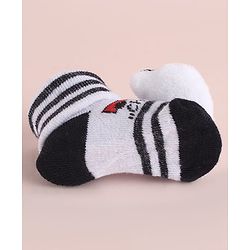 Cute Walk by Babyhug Fabric Striped Socks Shoes With Large Teddy Bear Applique - Black