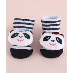 Cute Walk by Babyhug Fabric Striped Socks Shoes With Large Teddy Bear Applique - Black
