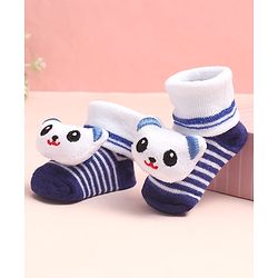 Cute Walk by Babyhug Sock Shoes with Stripes & Bear Applique - Multicolor