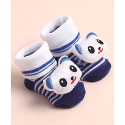 Cute Walk by Babyhug Sock Shoes with Stripes & Bear Applique - Multicolor