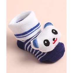 Cute Walk by Babyhug Sock Shoes with Stripes & Bear Applique - Multicolor