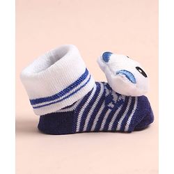 Cute Walk by Babyhug Sock Shoes with Stripes & Bear Applique - Multicolor