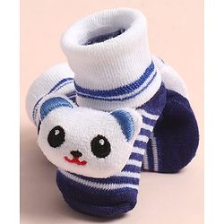 Cute Walk by Babyhug Sock Shoes with Stripes & Bear Applique - Multicolor