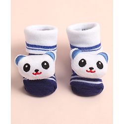 Cute Walk by Babyhug Sock Shoes with Stripes & Bear Applique - Multicolor