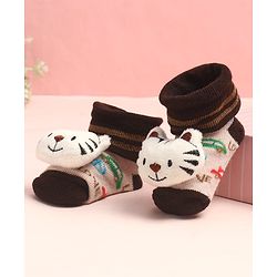 Cute Walk by Babyhug Sock Shoes with Car Design & Tiger Applique - Multicolor