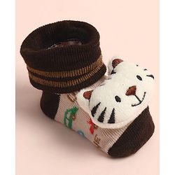Cute Walk by Babyhug Sock Shoes with Car Design & Tiger Applique - Multicolor