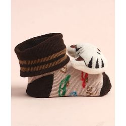 Cute Walk by Babyhug Sock Shoes with Car Design & Tiger Applique - Multicolor
