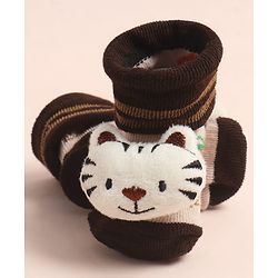 Cute Walk by Babyhug Sock Shoes with Car Design & Tiger Applique - Multicolor