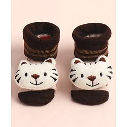 Cute Walk by Babyhug Sock Shoes with Car Design & Tiger Applique - Multicolor