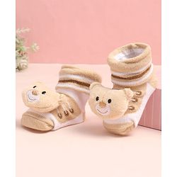 Cute Walk by Babyhug Sock Shoes with Stripes & Bear Applique - Multicolor